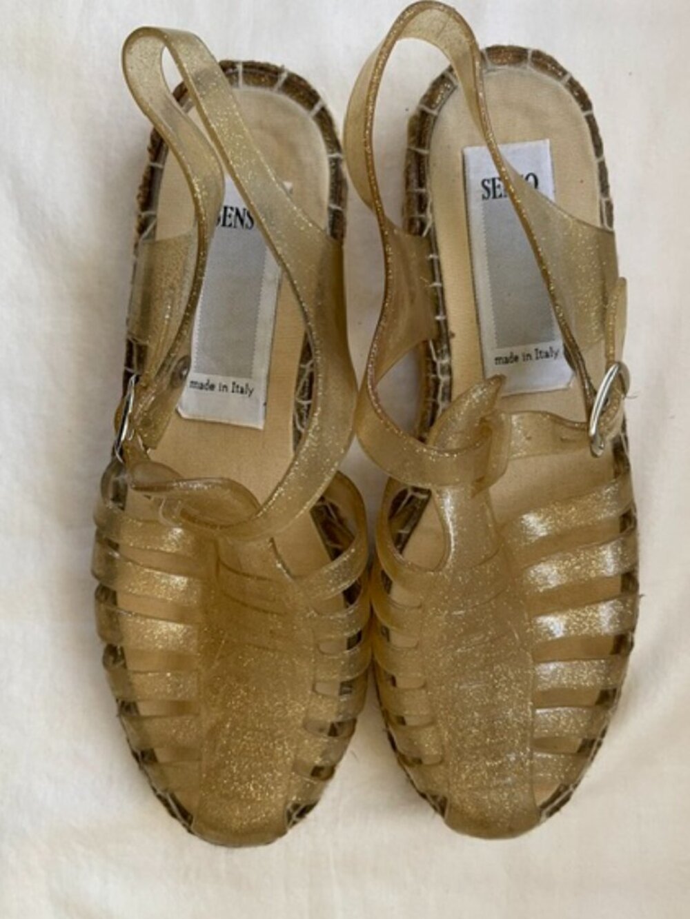 SENSO Jelly Bean clear with gold freckles Espadrilles size 7